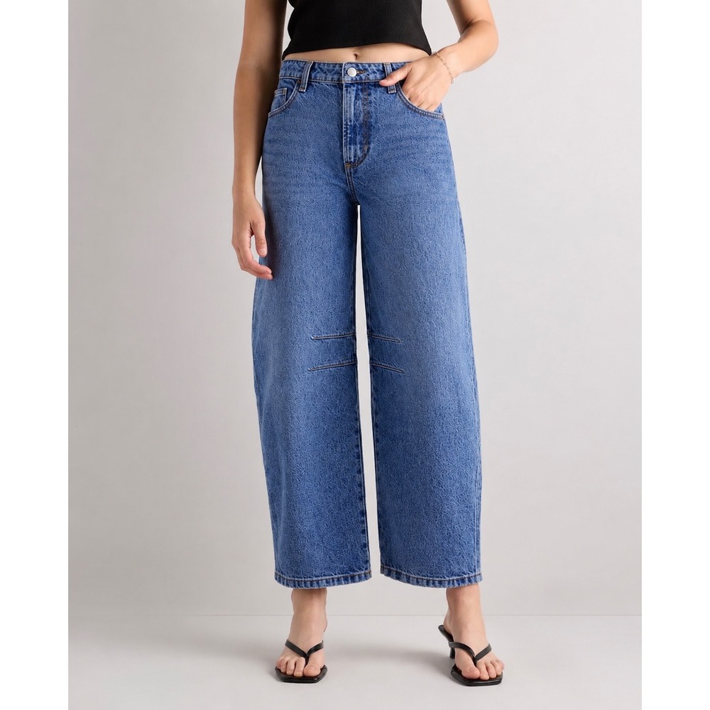 NWT Quince Maya Rigid Exaggerated Barrel Jeans Womens 26 Horizon Blue High Rise